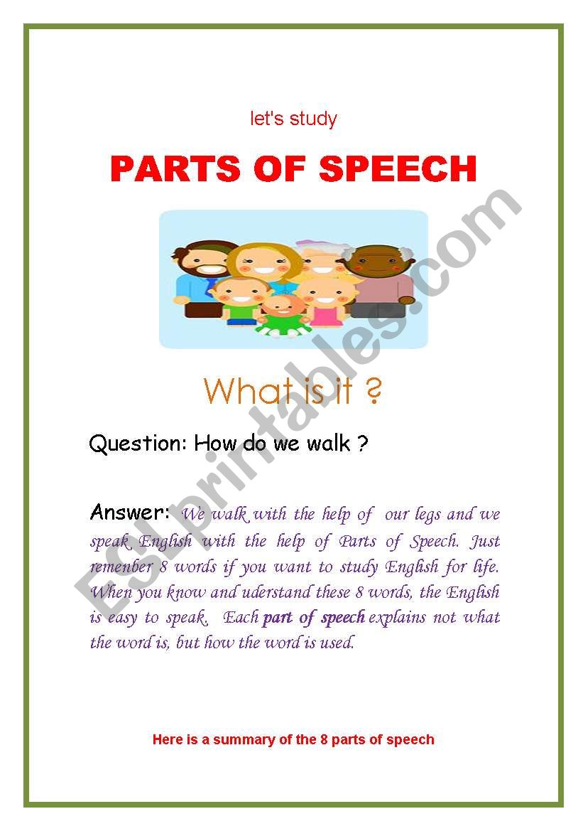 Parts of Speech worksheet