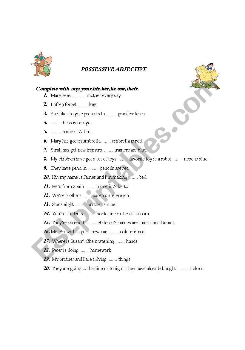 Possessive adjective worksheet