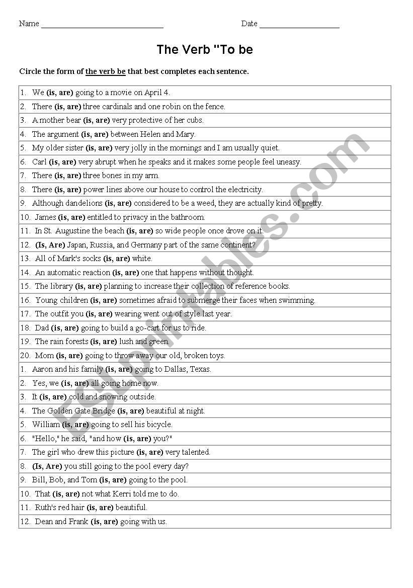 VERB BE EXERCISES worksheet