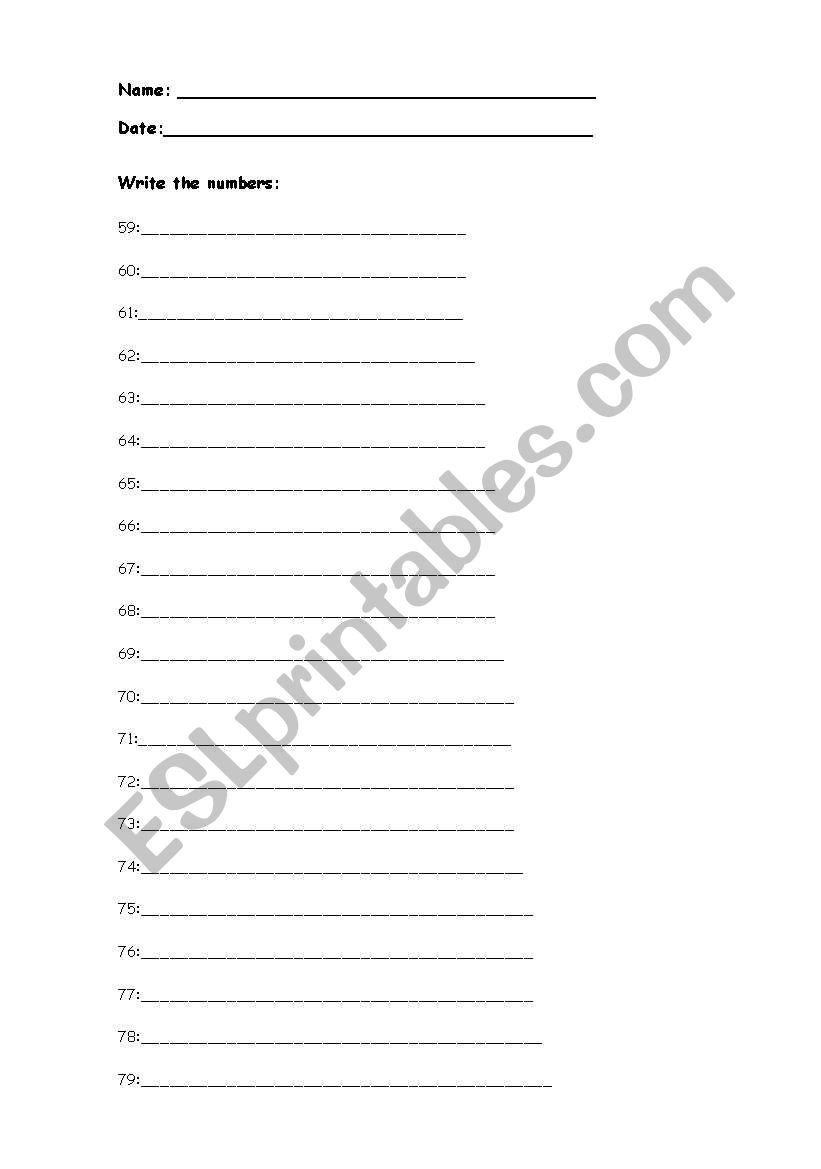 Numbers worksheet