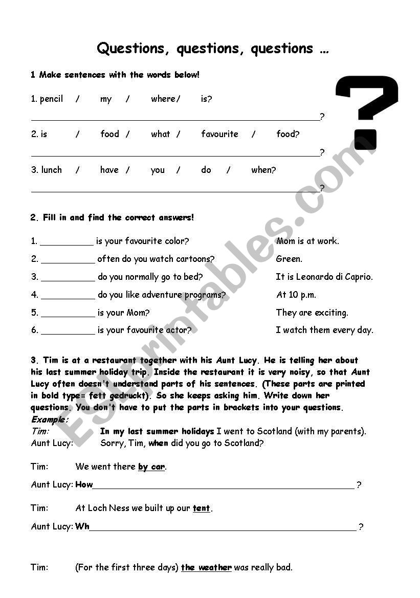 Positive Questions worksheet