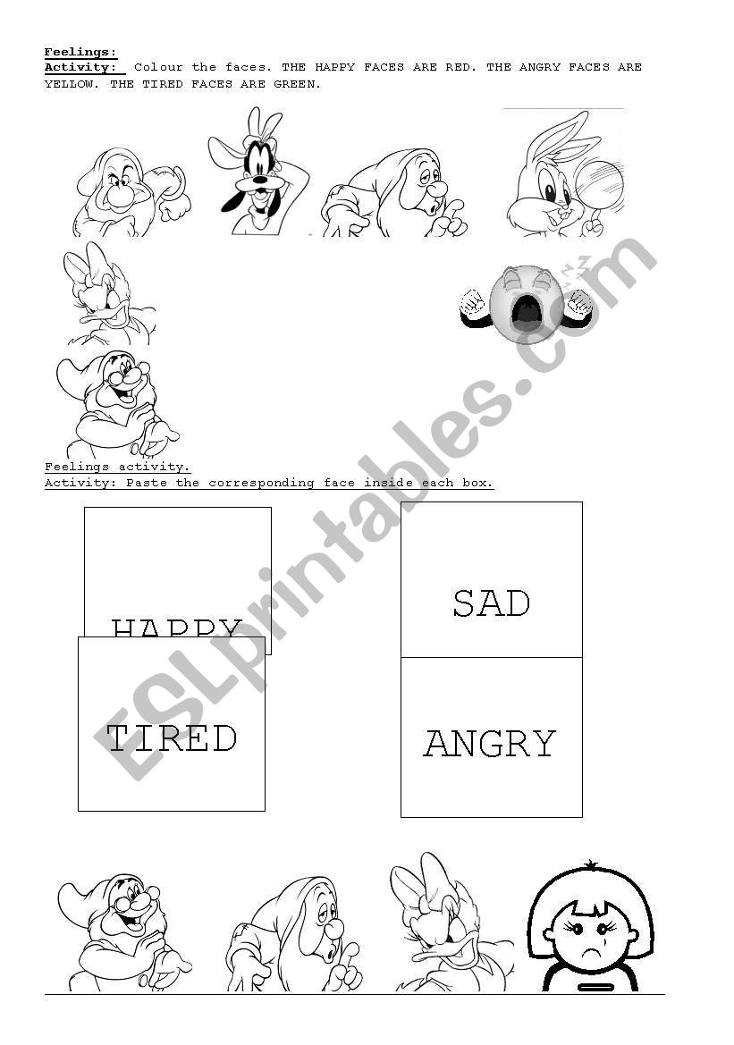 Feelings simple activities worksheet