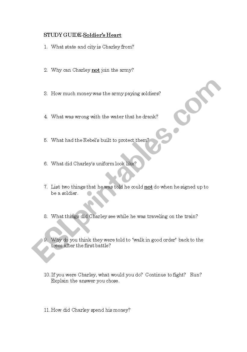 Soldiers Heart Study Guide worksheet