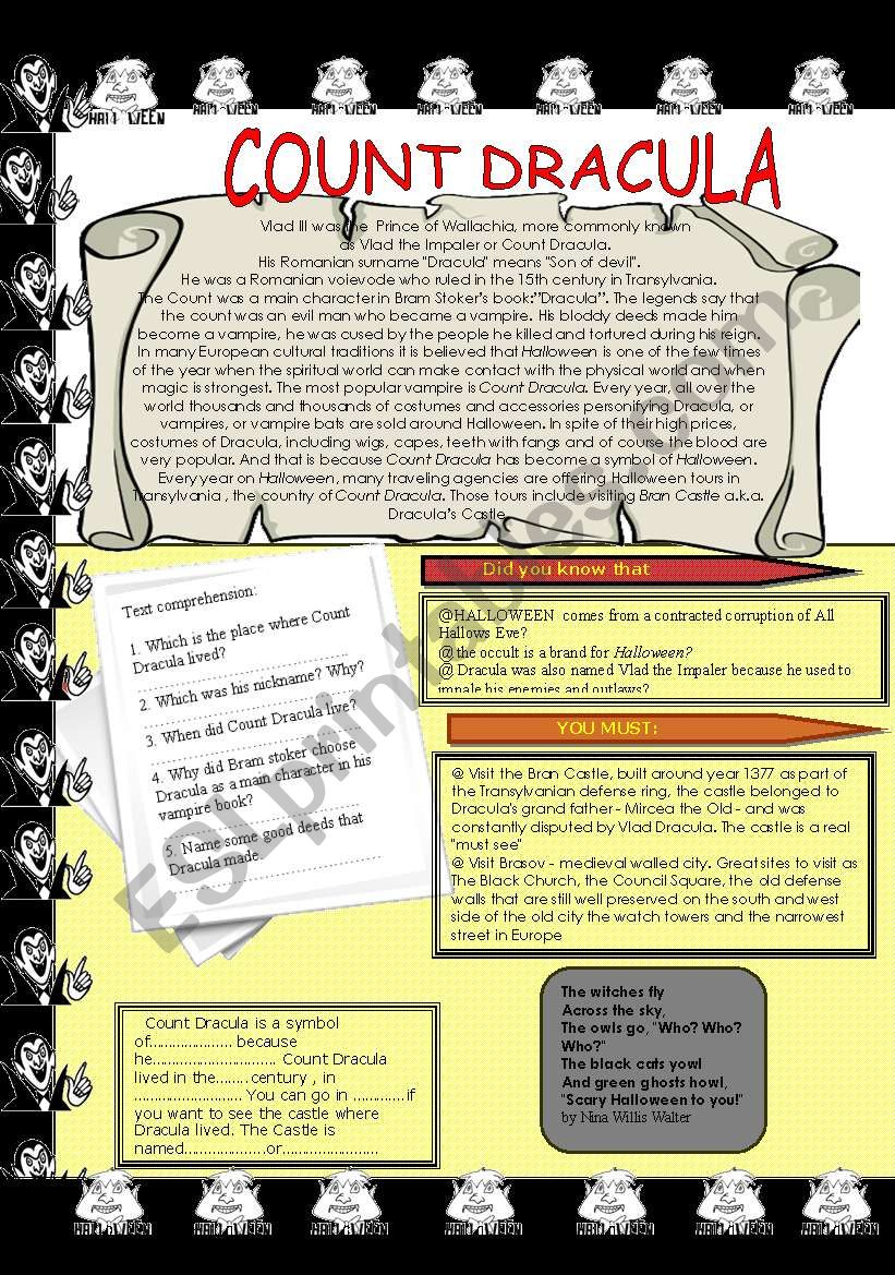 Count Dracula and Halloween  worksheet