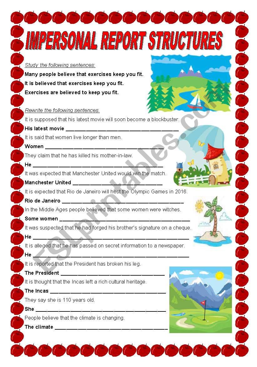 Impersonal report structures worksheet