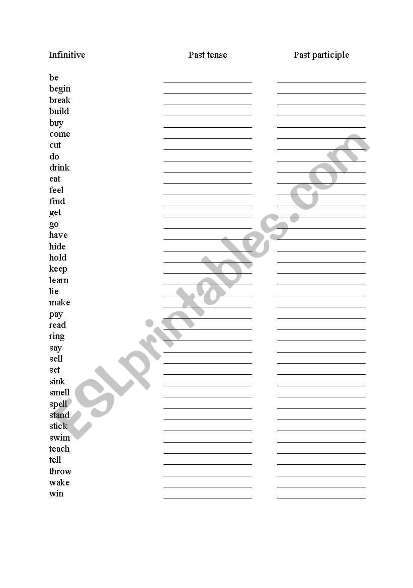 Irregular verbs worksheet