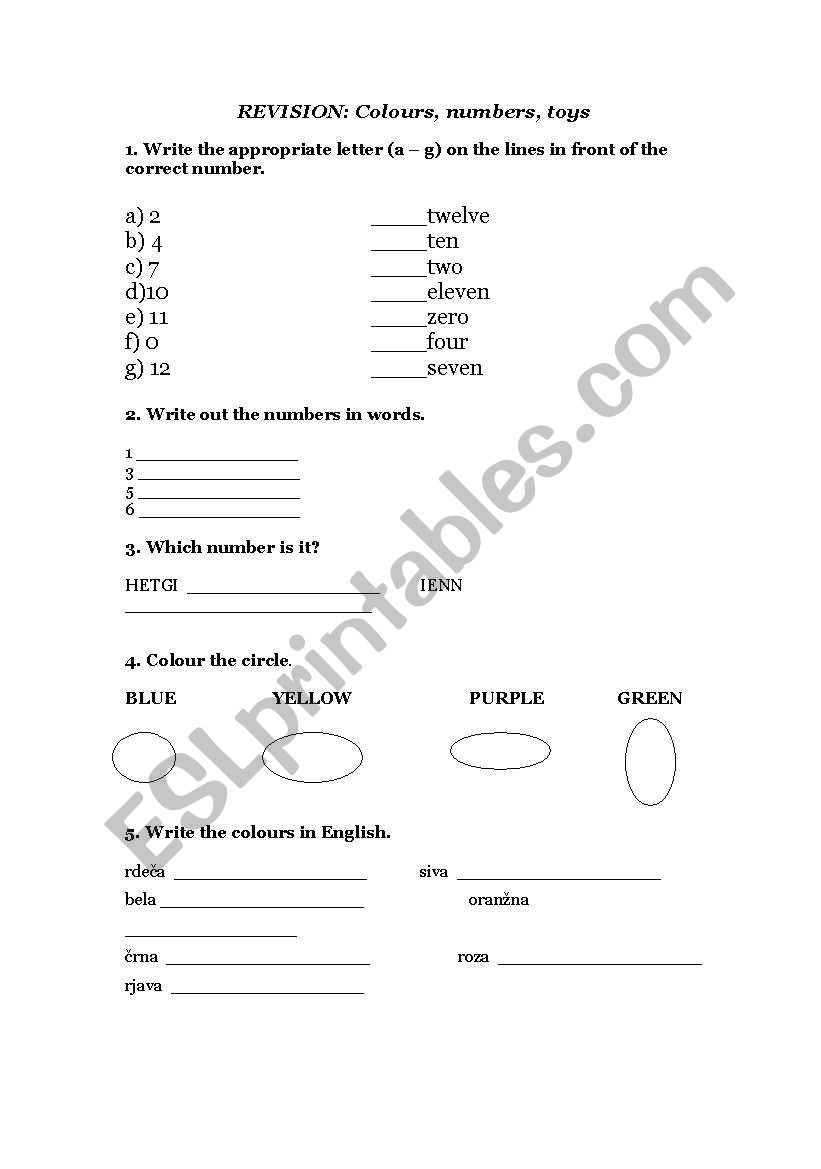 Revising colours, numbers and toys