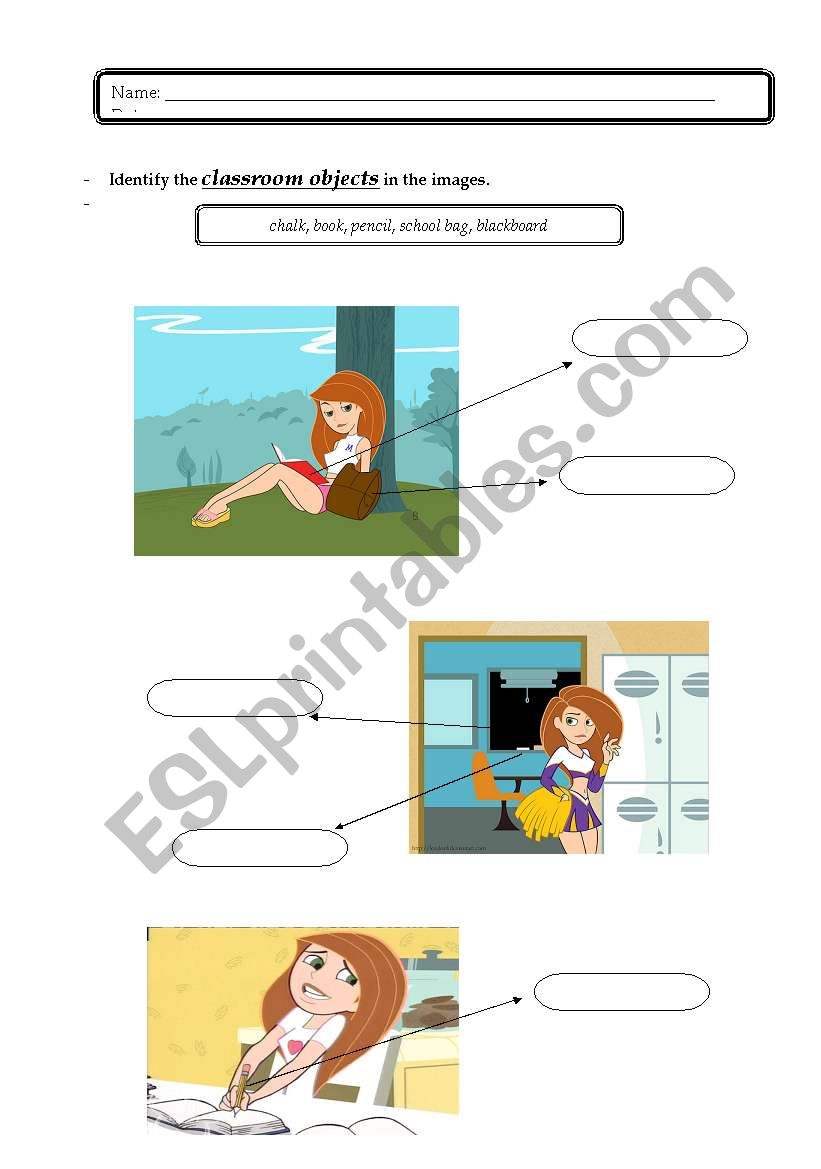 Classroom objects worksheet