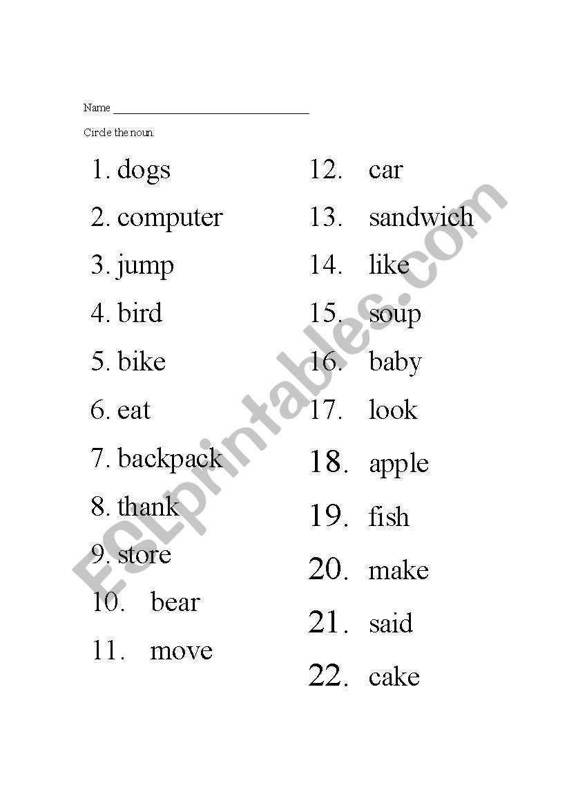 Noun worksheet worksheet