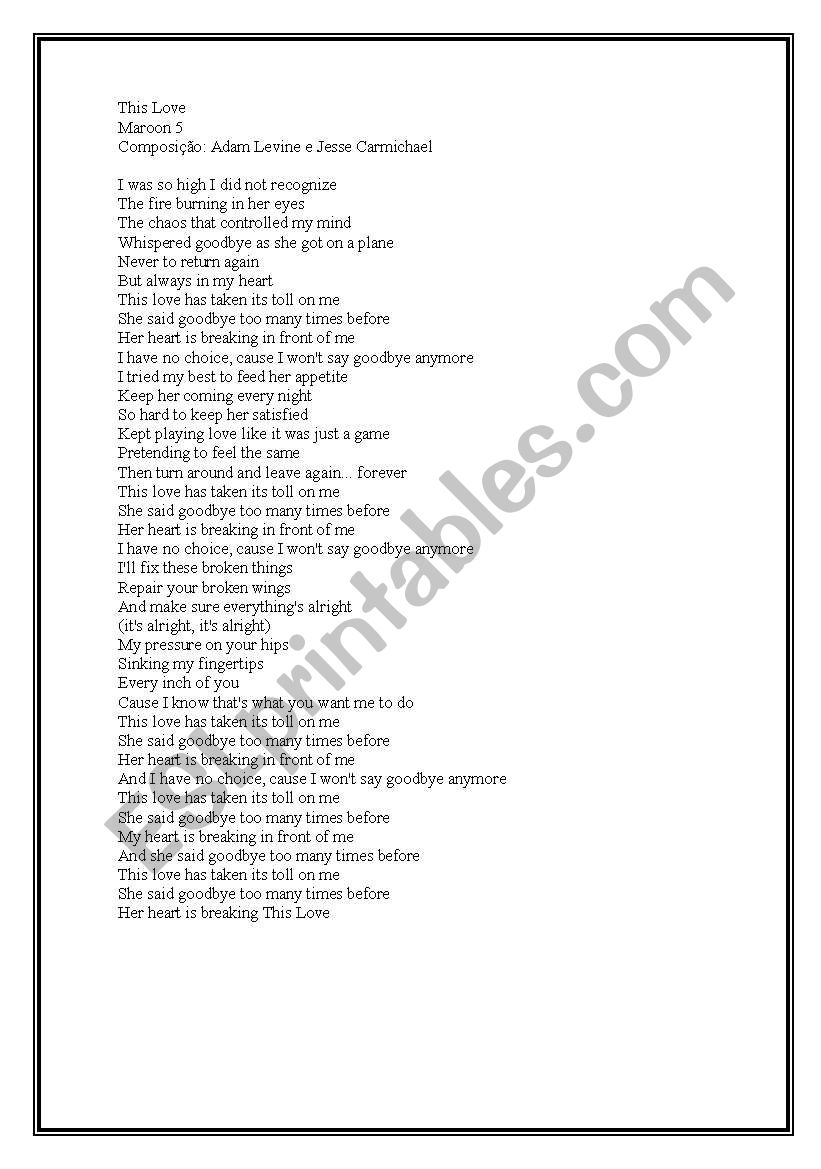 This Love - Maroon 5 worksheet