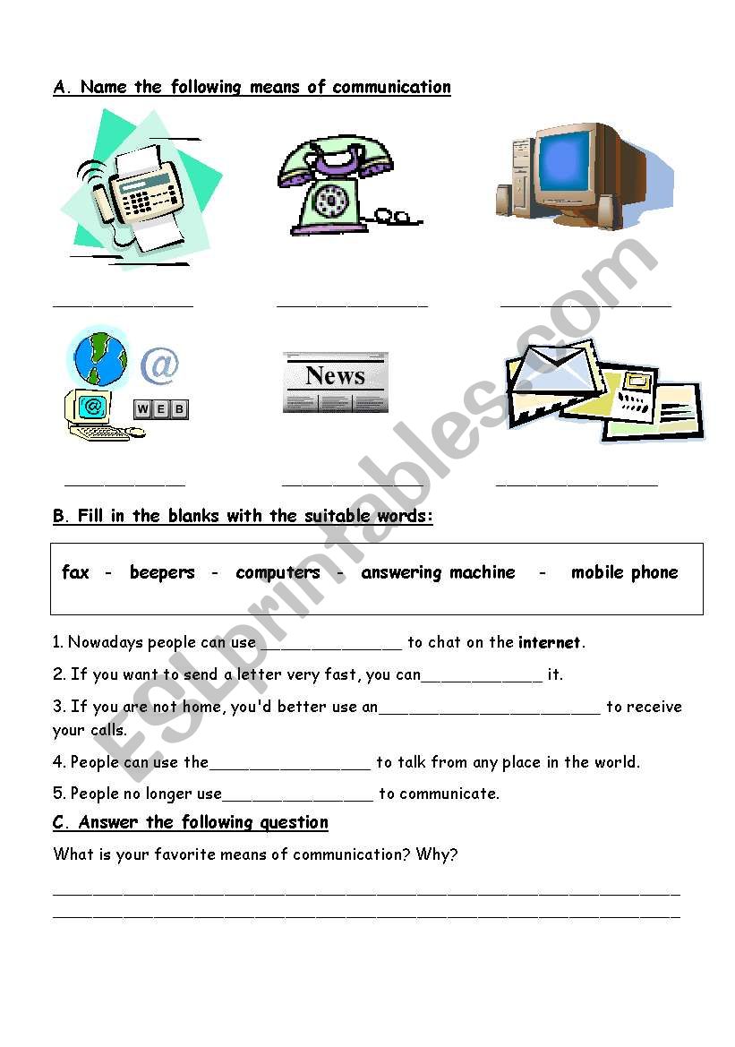 means of communication worksheet