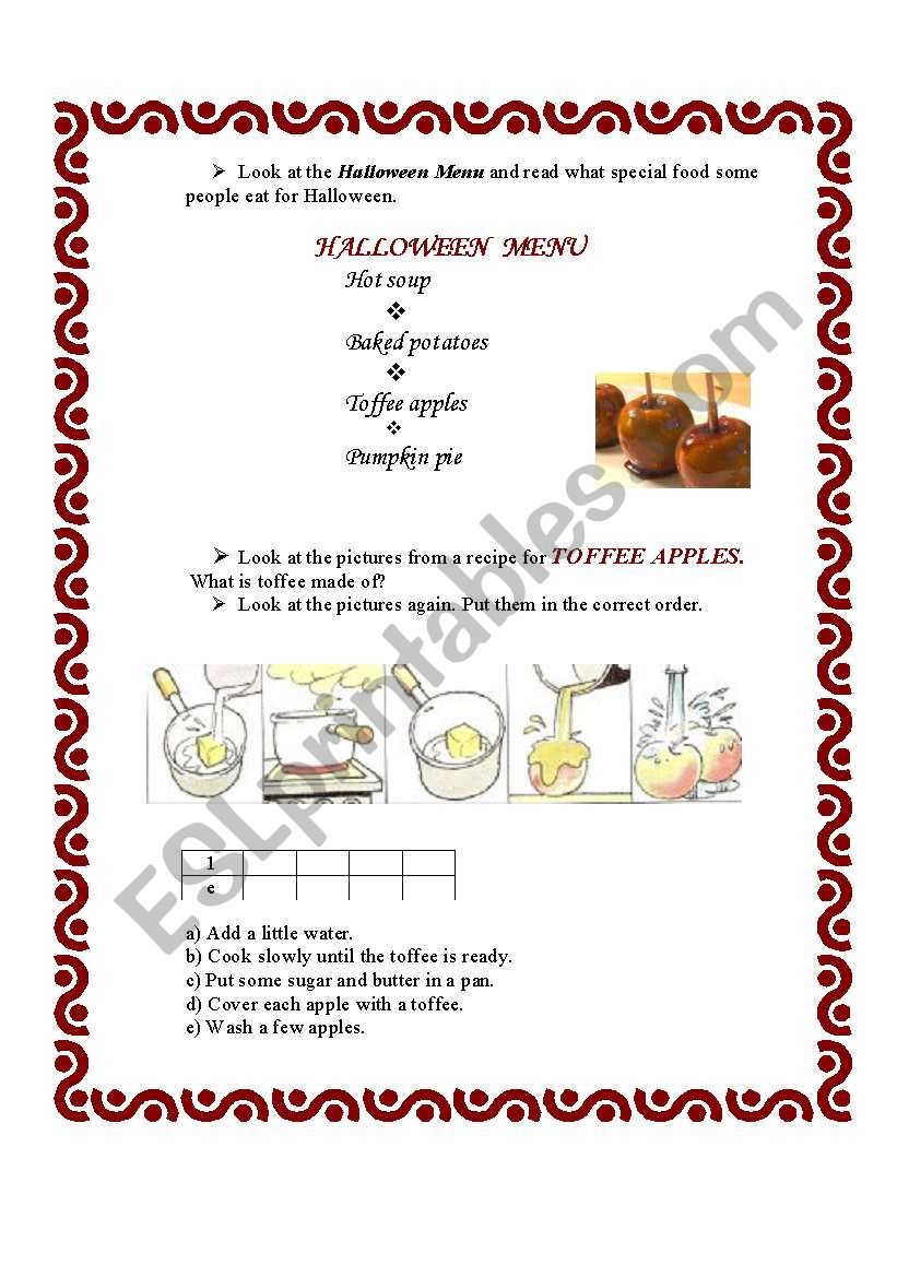 Halloween Recipe worksheet