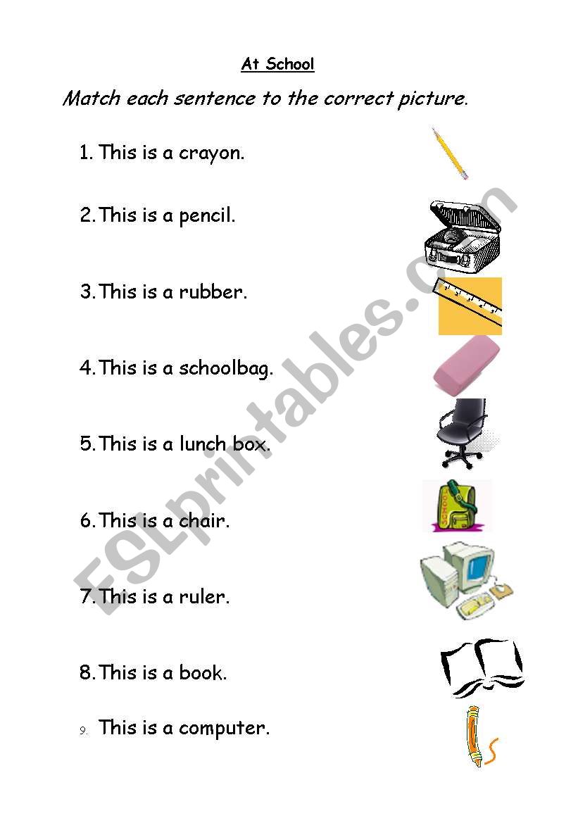 classroom match up worksheet