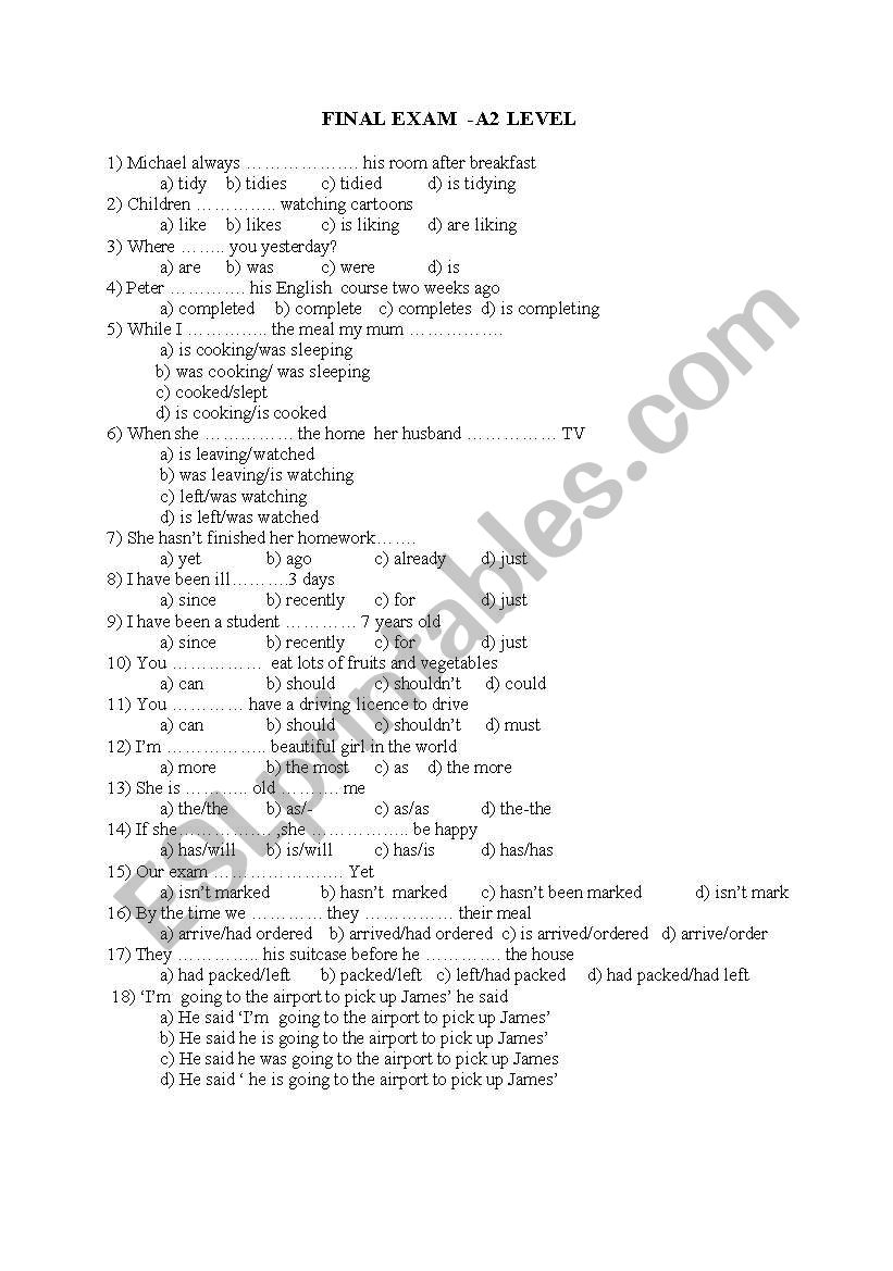 final exam worksheet