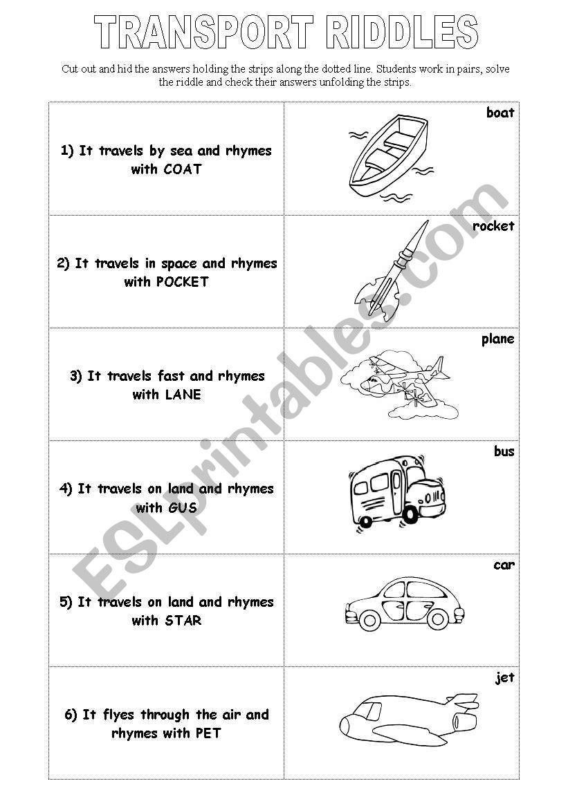 TRANSPORT RIDDLES worksheet