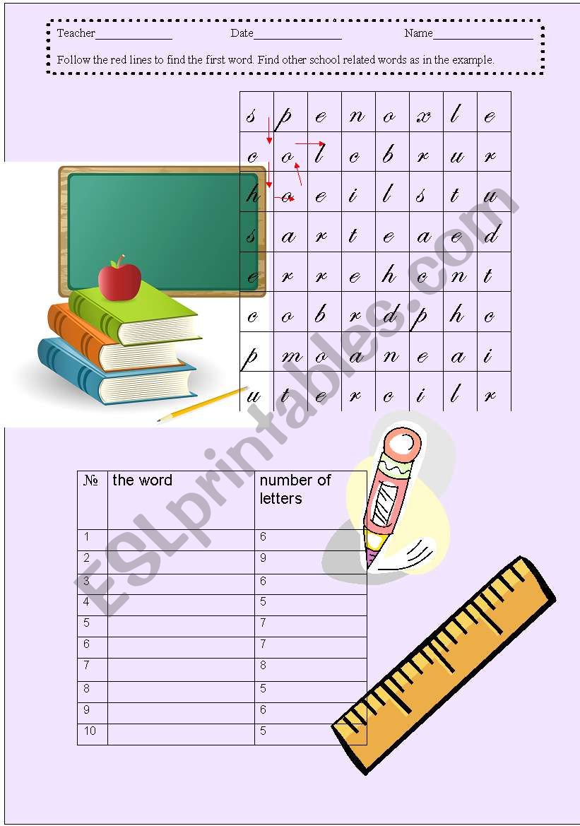 School items worksheet