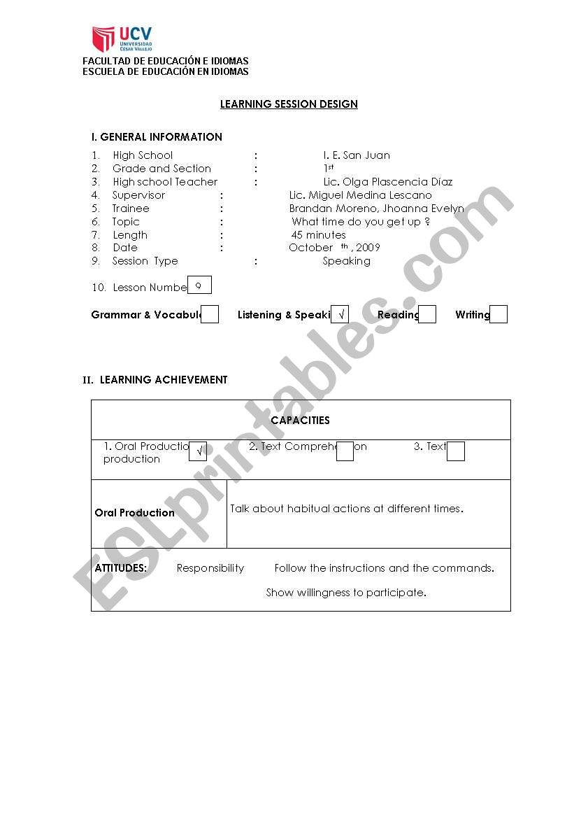 present simple and time worksheet