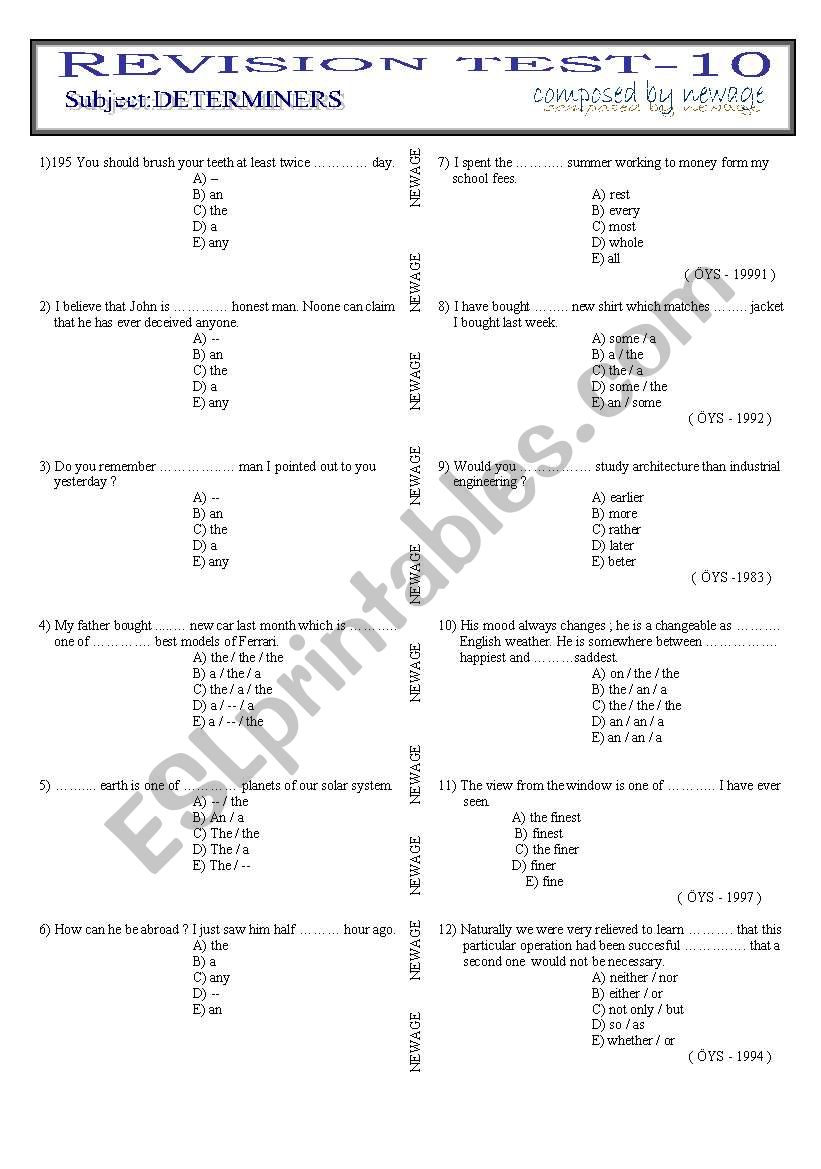 DETERMINERS    (REVEW) worksheet