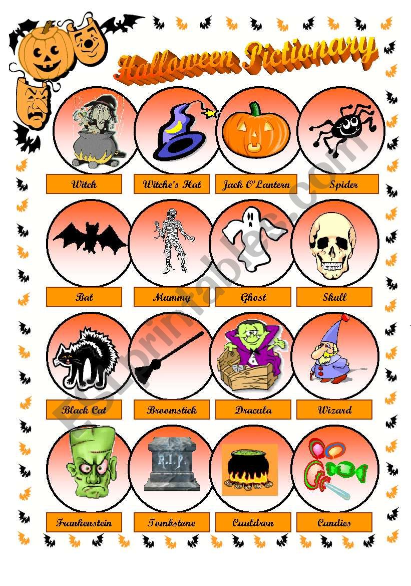 HALLOWEEN PICTIONARY - ESL worksheet by FilipaCorreia