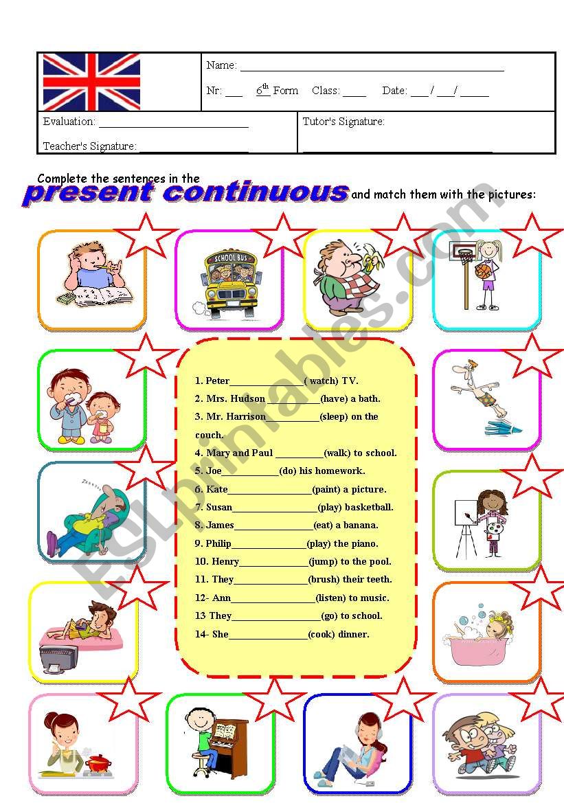 Present continuous worksheet