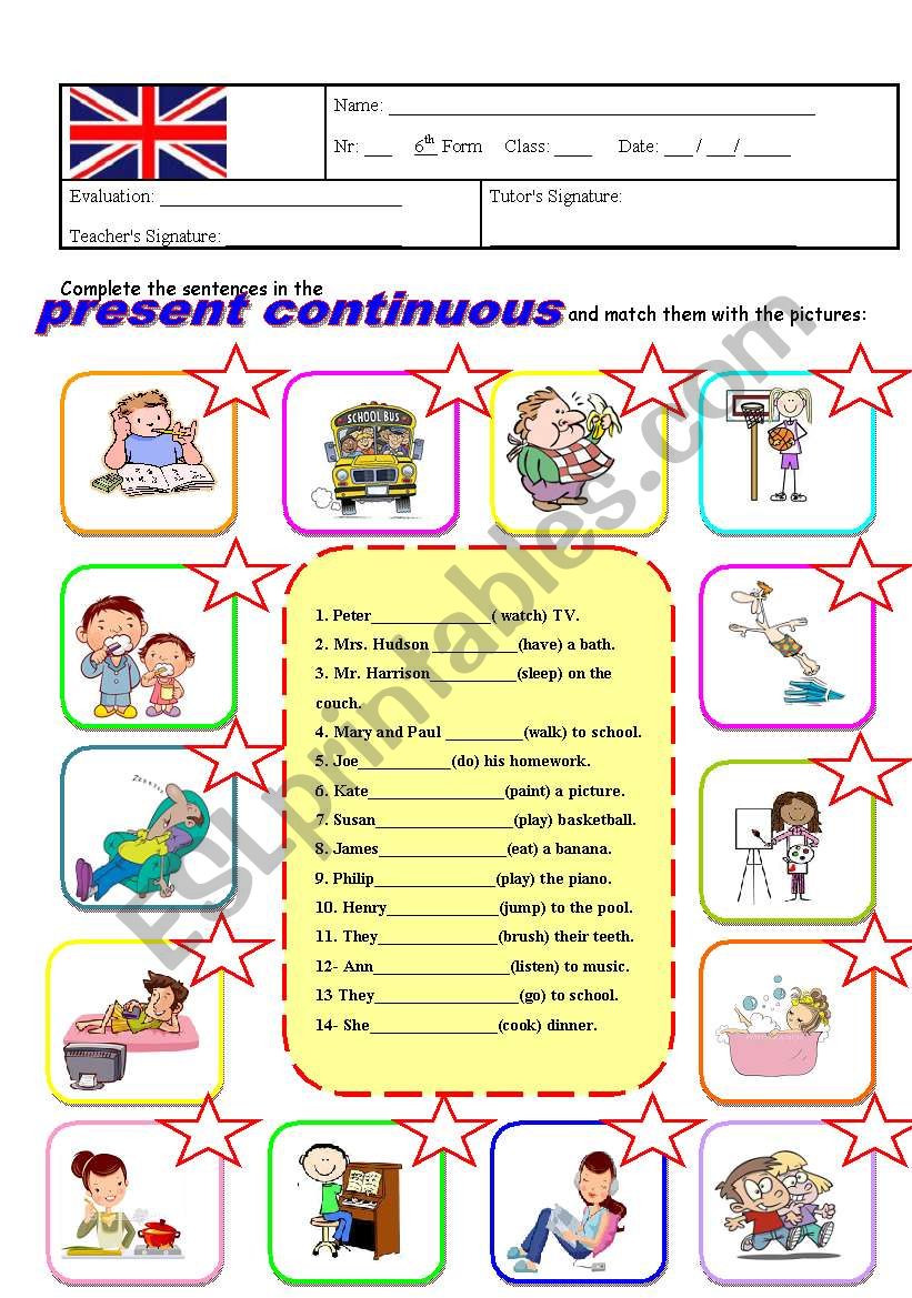 Present continuous worksheet