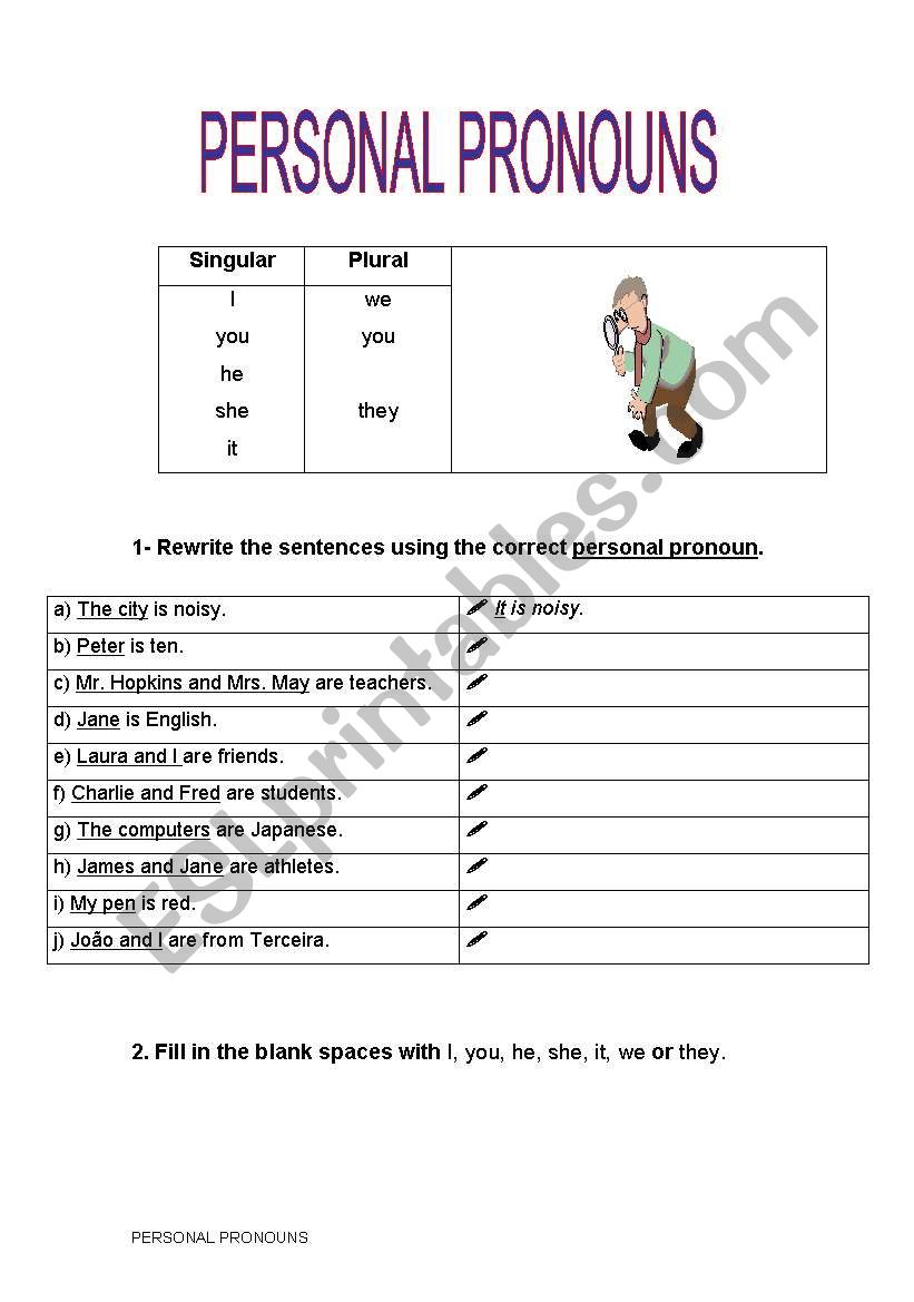 subject pronouns worksheet