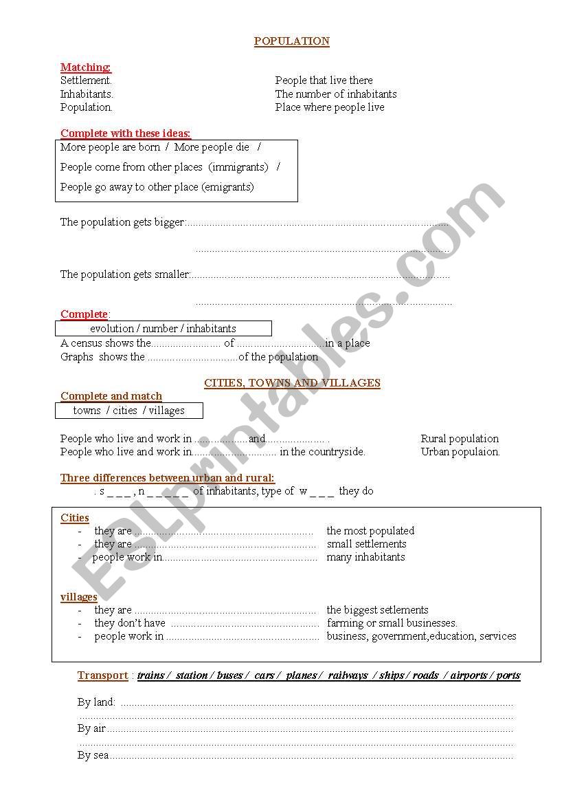 population worksheet