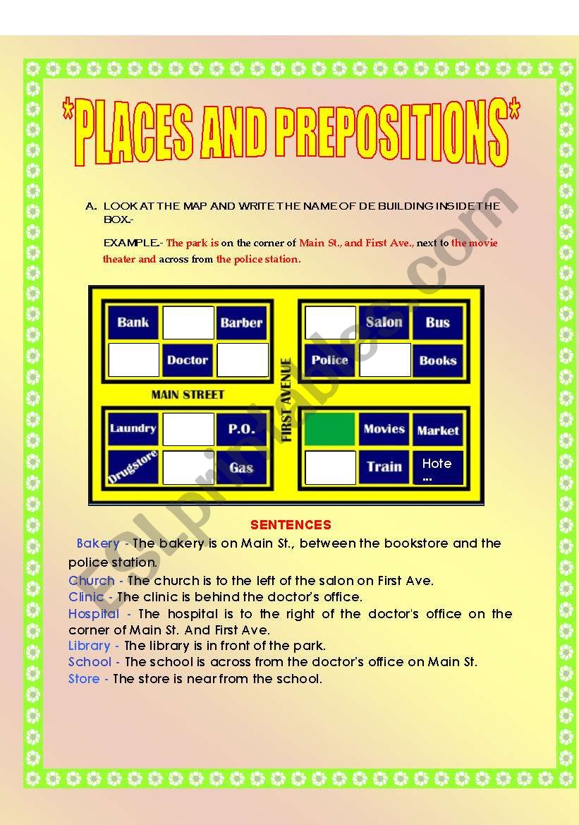 PLACES AND PREPOSITIONS! worksheet