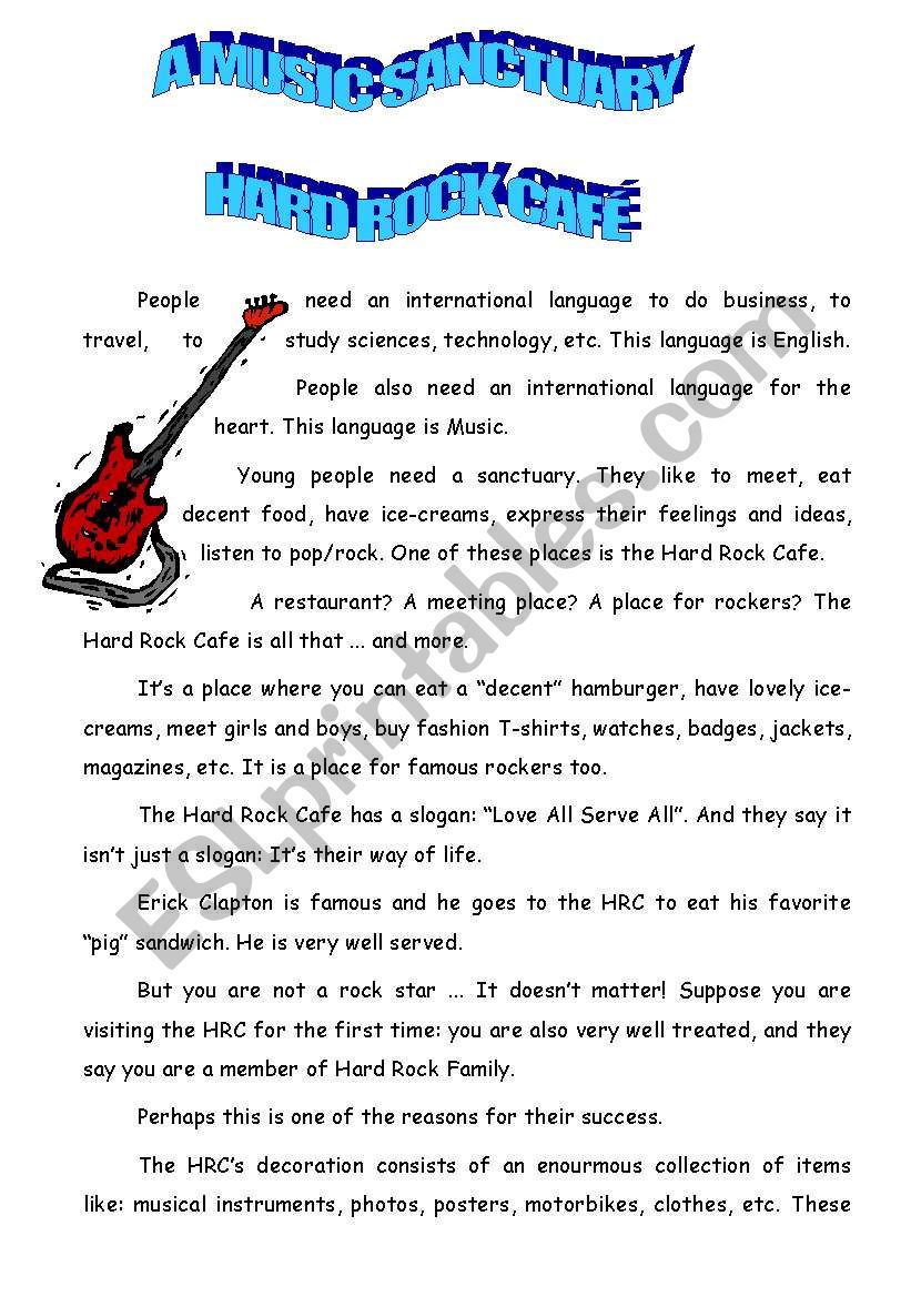 hard rock cafe worksheet