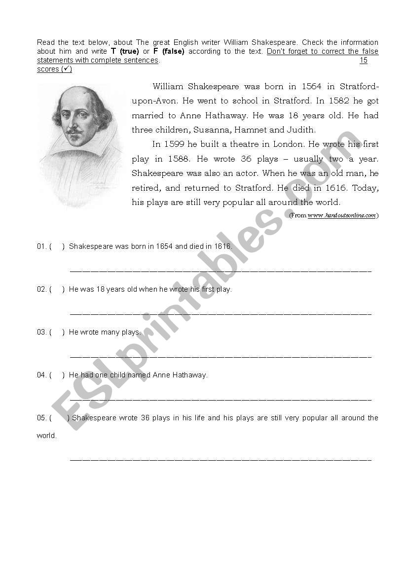 shakespeare  worksheet