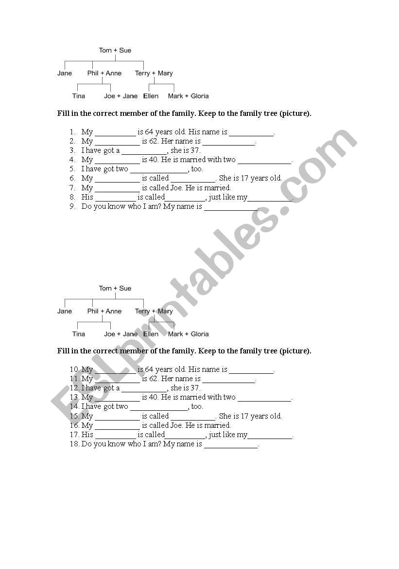 family members worksheet