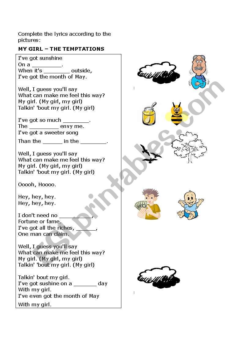 Song: My Girl with activity worksheet
