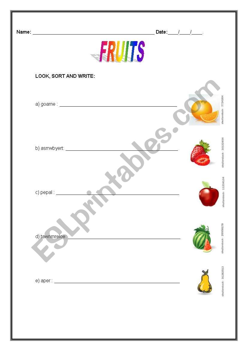 fruits worksheet