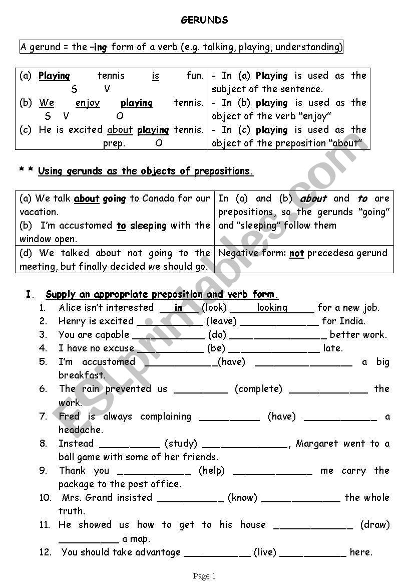 GERUNDS worksheet