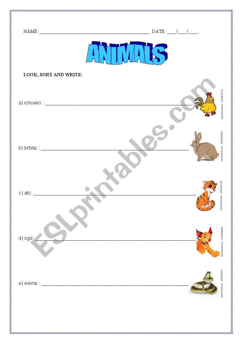 animals worksheet