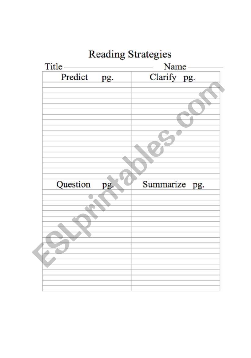 Reading Strategies Squares for Independent Reading