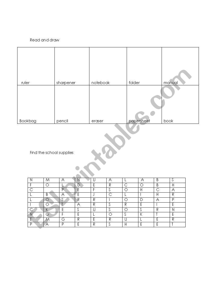 SCHOOL SUPPLIES worksheet