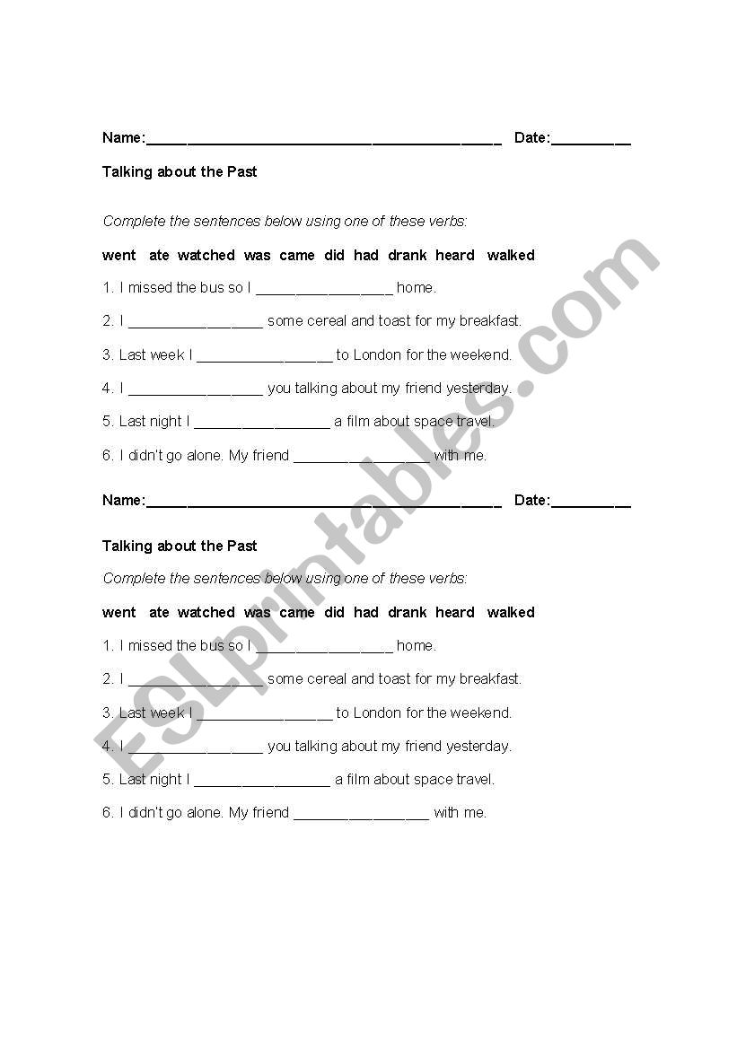 past worksheet