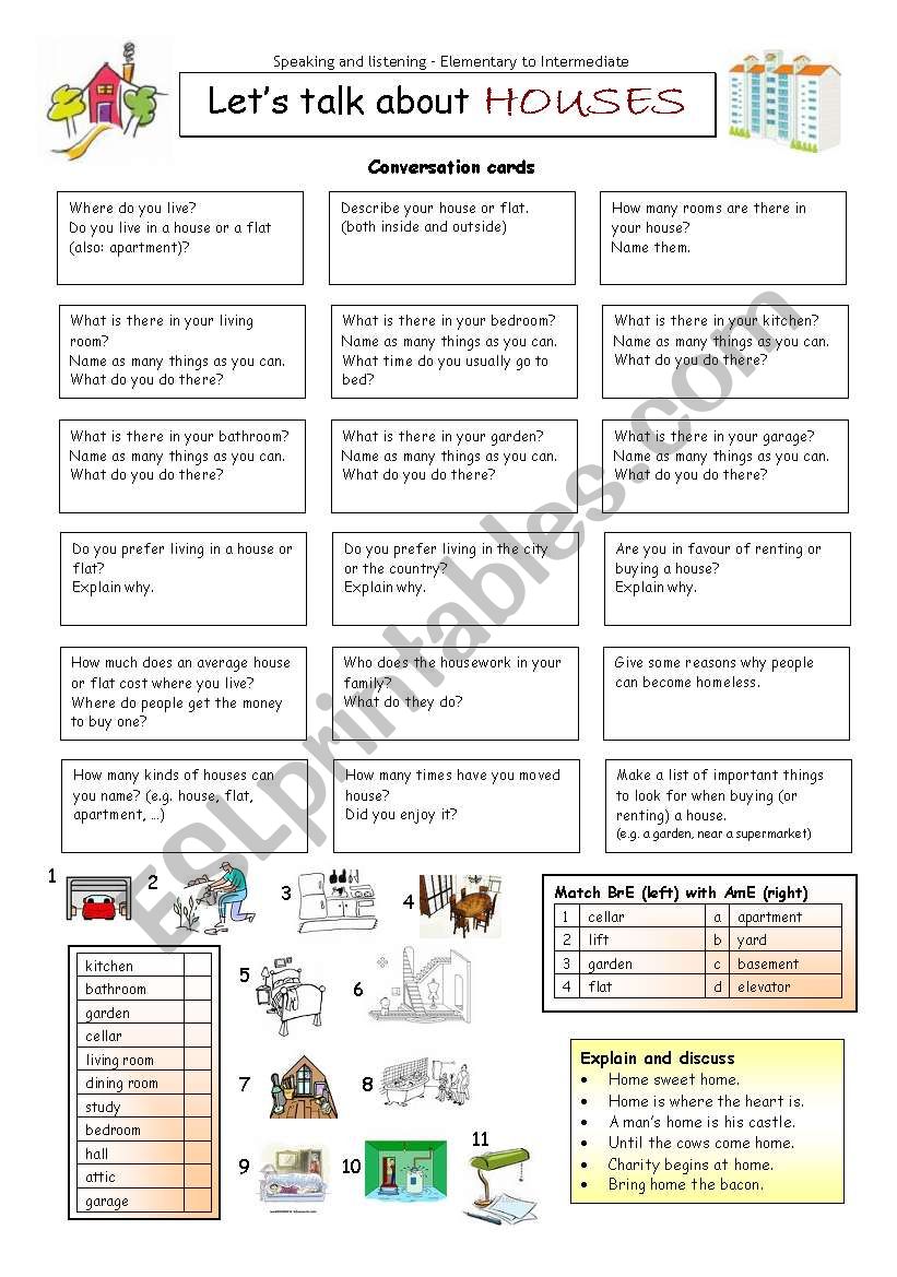 Lets talk about HOUSES worksheet