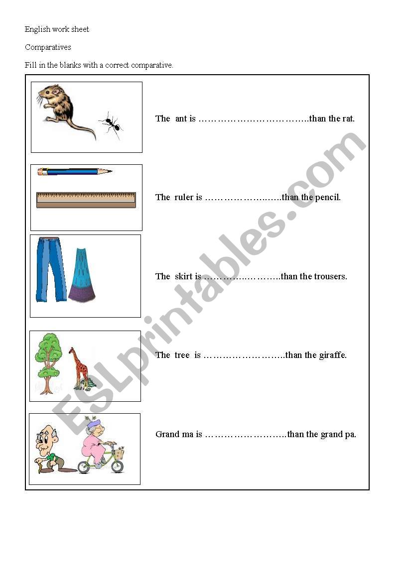 comparatives worksheet