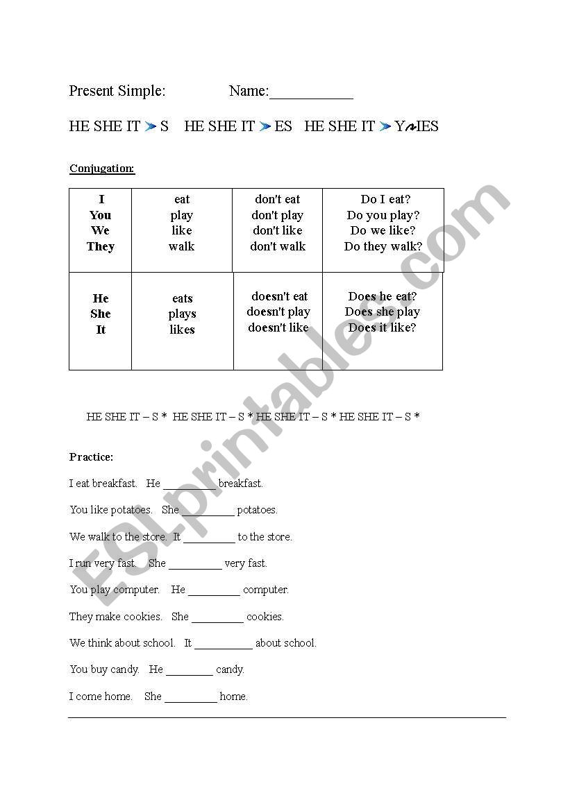 Present Simple for Children  Step by step  Worksheets