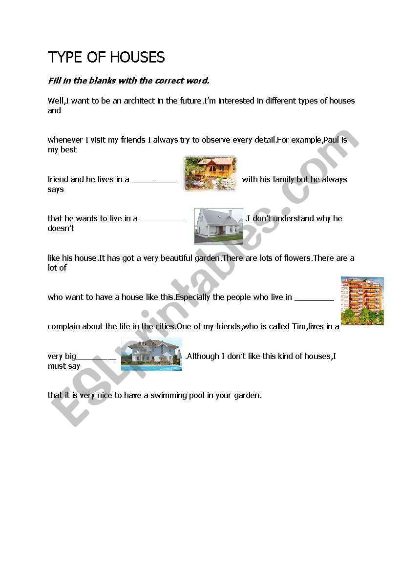 types of houses worksheet