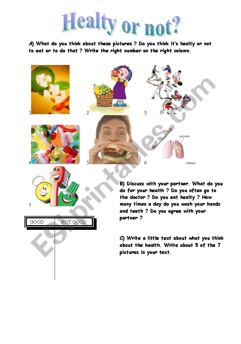 healthy or not worksheet