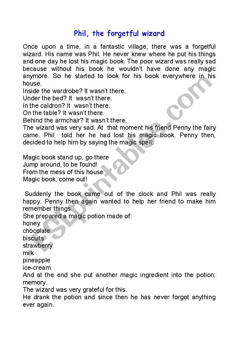 Phil the forgetful wizard worksheet