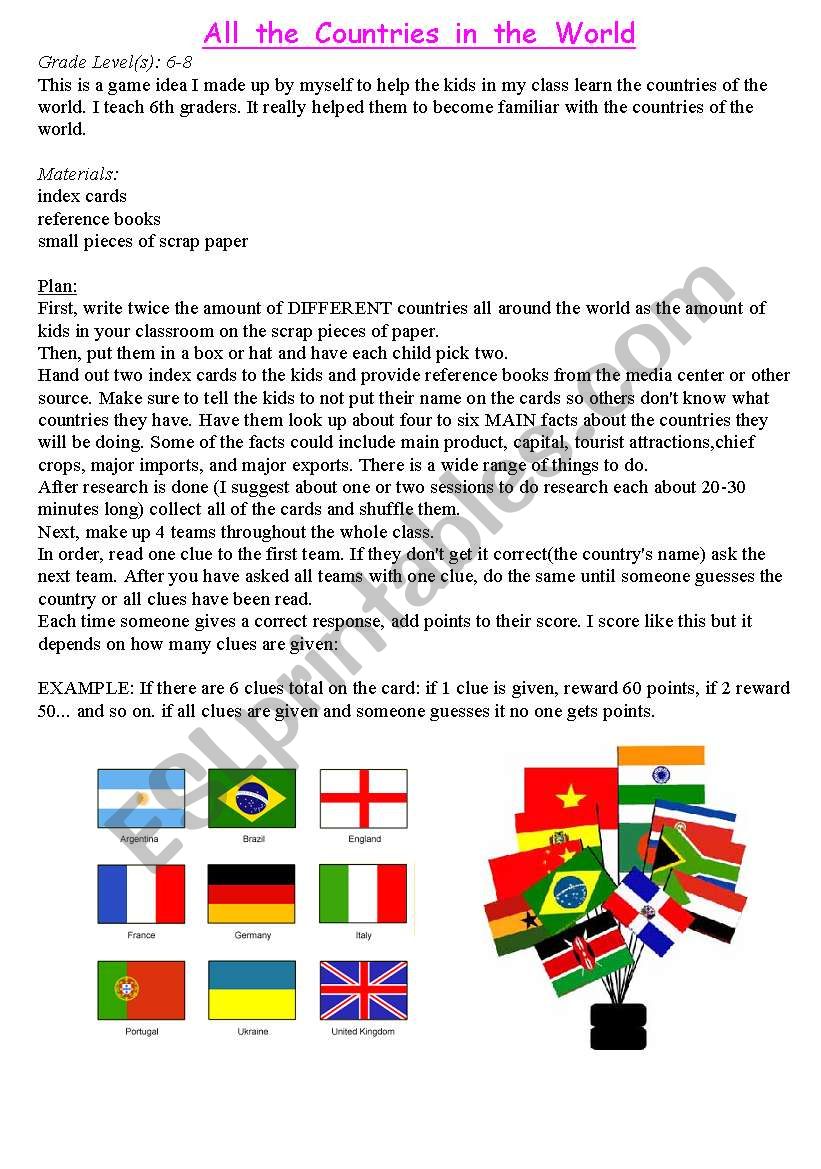 countries of the world worksheet