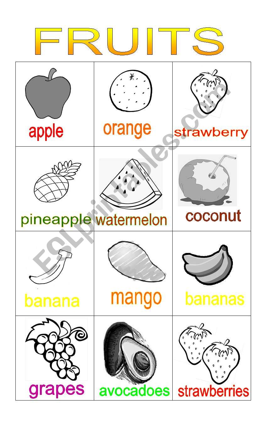 Fruits Flash Card worksheet
