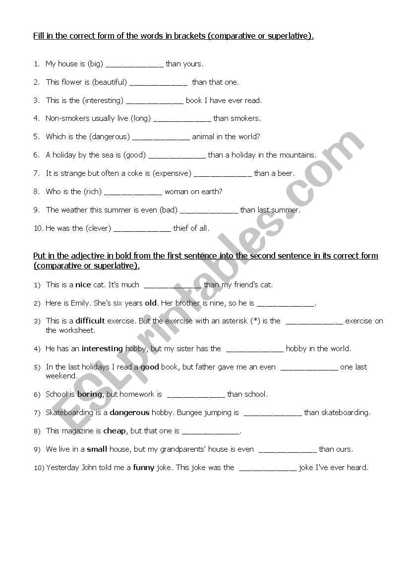 Adjective worksheet