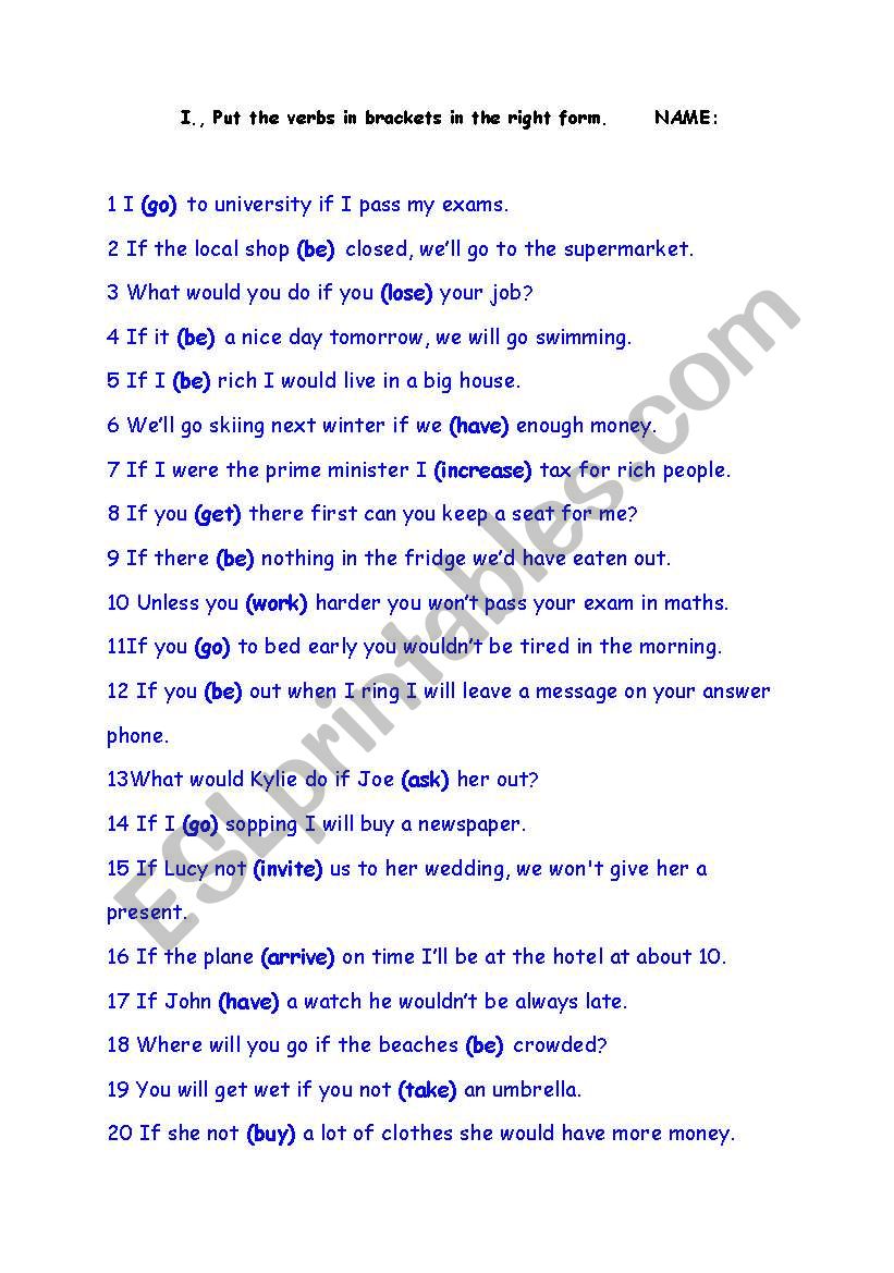 conditionals worksheet