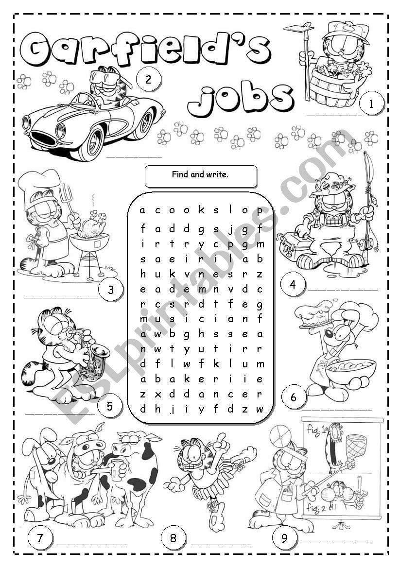 GarfieldÂ´s jobs worksheet