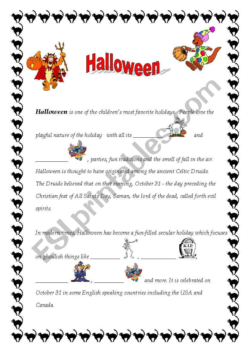 Halloween (reading + filling the gaps  + vocabulary exercise) 4 pages